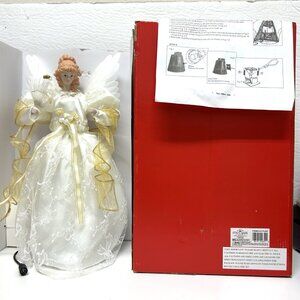 New Kurt Adler 15" Animated Fiber Optic Angel Tree Topper Table-piece Ivory Gold